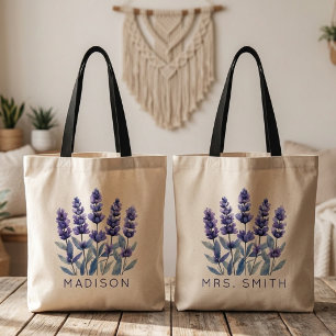 Bolsa Tote Professor   Tote de Lavanda Floral em Aquarela com