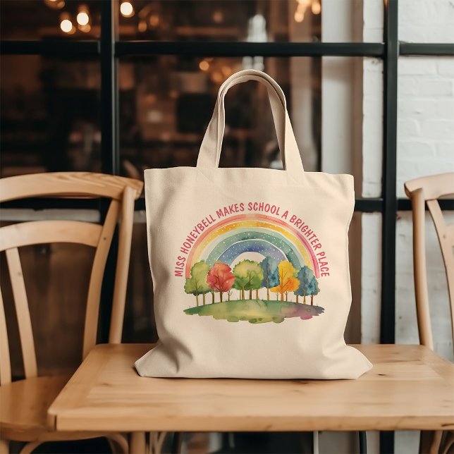 Bolsa Tote Professora Apreciação Floresta Arco-Íris Brighter  (Brighter Place Teacher Appreciation Rainbow Forest Tote Bag)