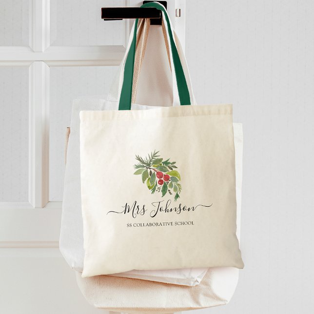 Bolsa Tote Professores de Aquarela de Natal Folhagens (Christmas Watercolor Greenery Teachers Tote Bag)