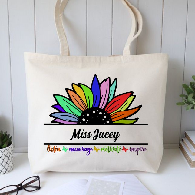 Bolsa Tote Professores de flores selvagens Apreciação, profes (Listen Encourage Teacher Motivate Inspire,Teacher, Teacher Life, Teachers Appreciation tote bag)