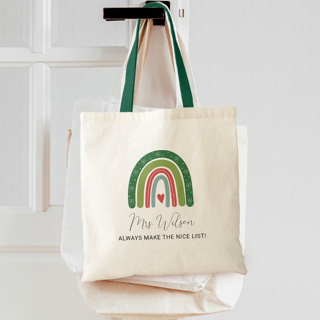 Bolsa Tote Professores de Natal Rainbow Nice List (Teachers Always Make The Nice List Rainbow Christmas Tote Bag)