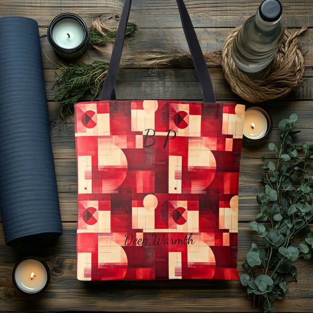 Bolsa Tote Profunda Calidez Abstrata – Geométrica Vermelha, C (Criador carregado)