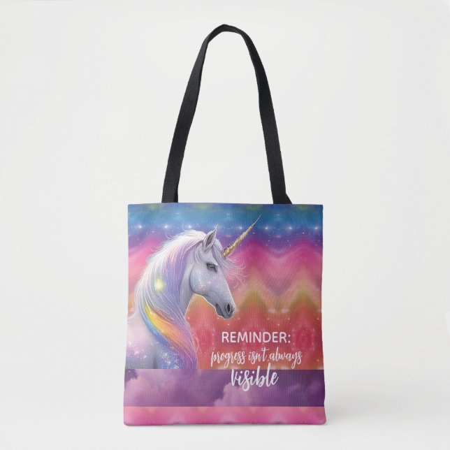 Bolsa Tote Progress isn't always Visible Rainbow Unicorn  (Frente)
