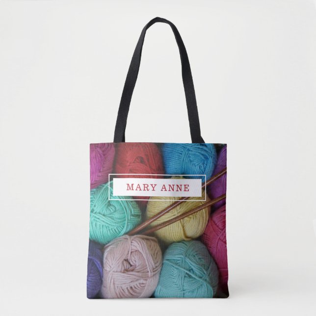 Bolsa Tote Projeto Personalizado Crochet Knit Yarn (Frente)