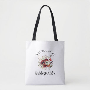 Bolsa Tote Proposta de Dama de Honra Nota Floral Sentimental