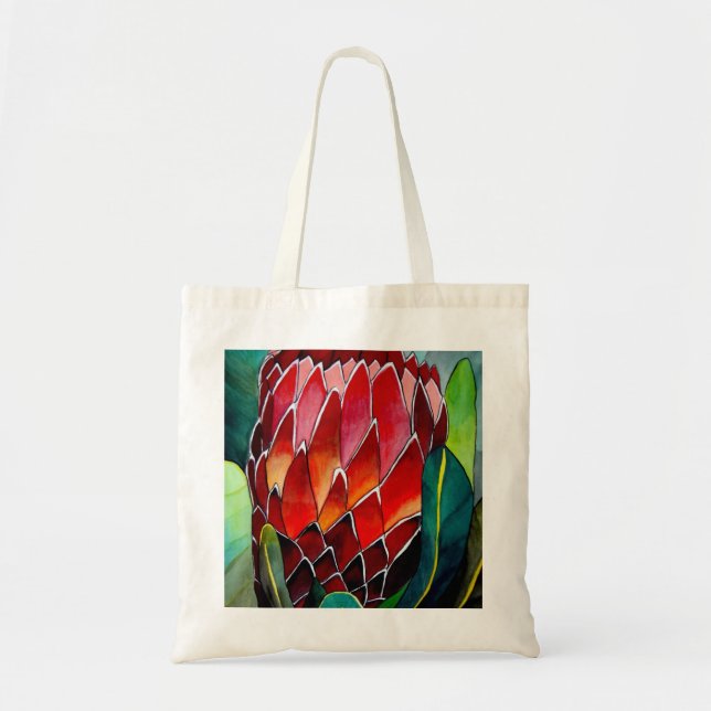Bolsa Tote Protea flor aquarela pintura de arte original (Frente)