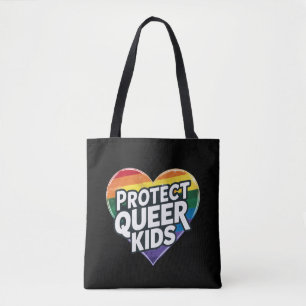Bolsa Tote Proteja Crianças Queer  Coração Arco-Íris  Orgulho