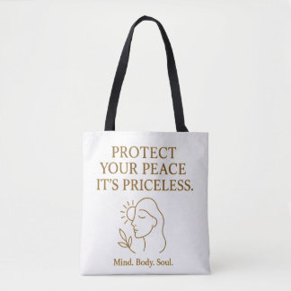 Bolsa Tote Proteja Sua Paz — Citação Minimalista de Autocuida