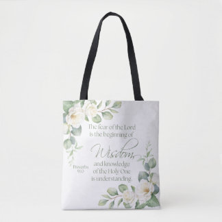 Bolsa Tote Provérbios 9:10 Eucalipto Rosas Brancas Salvia Ver