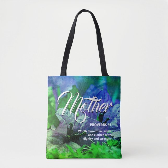 Bolsa Tote Proverbos Cristãos da MÃE 31 Blue Floral (Frente)