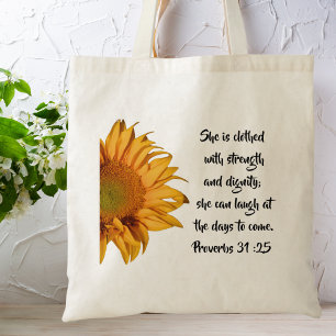 Bolsa Tote Proverbos de Girassol 31:25 Bíblia Verso Personali