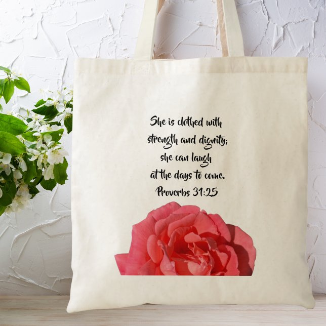 Bolsa Tote Proverbs 31:25 Bíblia Versa Personalizada (Criador carregado)