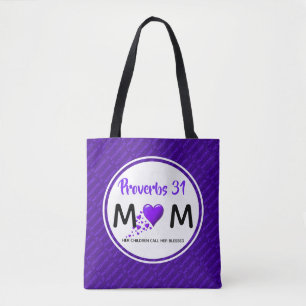 Bolsa Tote PROVERBS 31 Aniversário do Dia de as mães Roxo