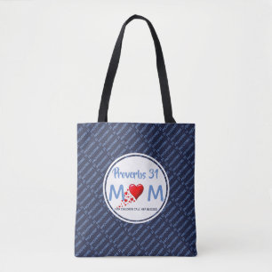 Bolsa Tote PROVERBS 31 Azul de aniversário do Dia de as mães