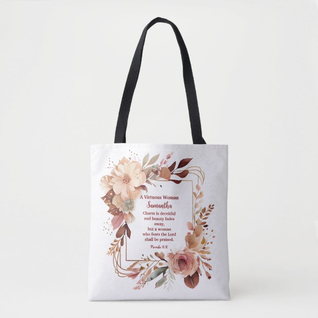 Bolsa Tote Proverbs bonito 31 Mulher Personalizada Cristã (Frente)
