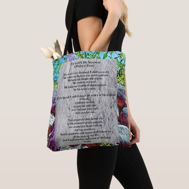Bolsa Tote Psalm 23 biblical quote (Close Up)