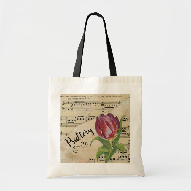 Bolsa Tote Psaltery Elegant Tulip Vintage Sheet Music (Frente)