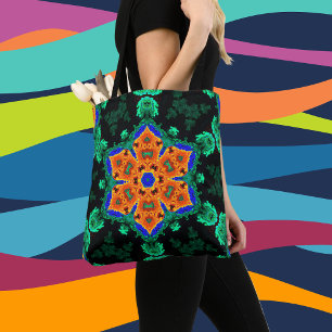 Bolsa Tote Psicodélica Flor Hipopótamo Laranja e Teal