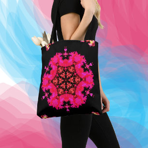 Bolsa Tote Psicodélica Flor Hippie Rosa e Preto
