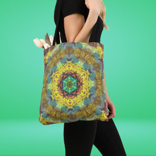 Bolsa Tote Psicodélica Hippie Amarelo Azul e Verde