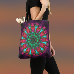 Bolsa Tote Psicodélica Púrpura Rosa e Teal
