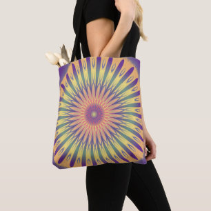 Bolsa Tote Psicodélico Amarelo-Laranja Roxo Mandala
