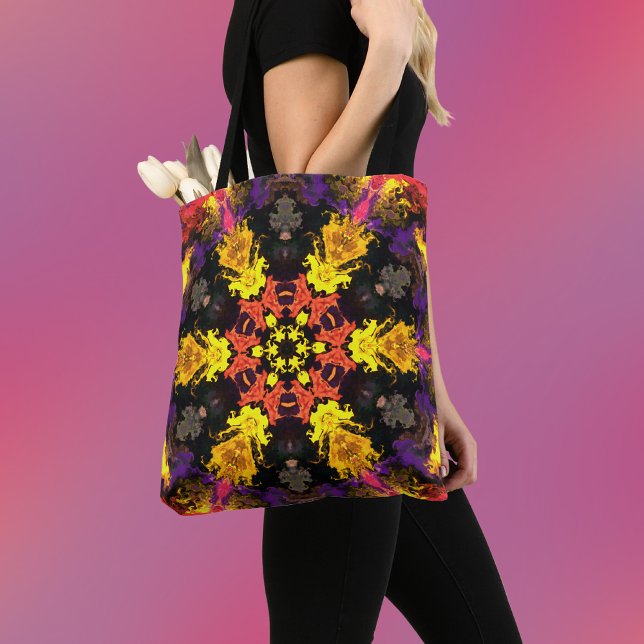Bolsa Tote Psicodélico Flor Vermelho Amarelo e Roxo (Criador carregado)