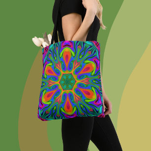 Bolsa Tote Psicodélico Hippie Flor Arco-Íris