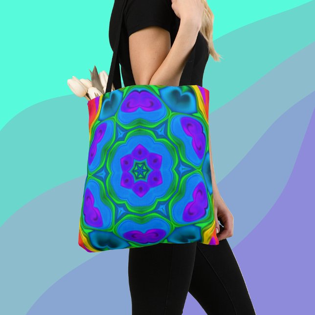 Bolsa Tote Psicodélico Hippie Flor Arco-Íris (Criador carregado)