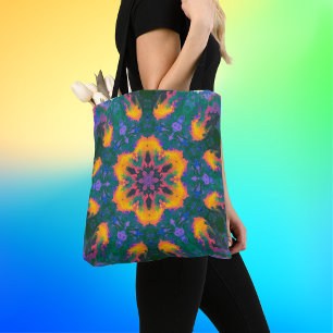 Bolsa Tote Psicodélico Hippie Laranja e Roxo