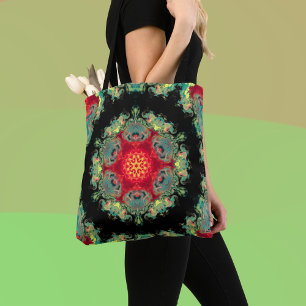 Bolsa Tote Psicodélico, Hippie Red Teal e Preto