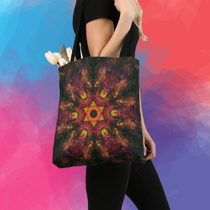 Bolsa Tote Psicodélico Hippie Vermelho Amarelo e Laranja