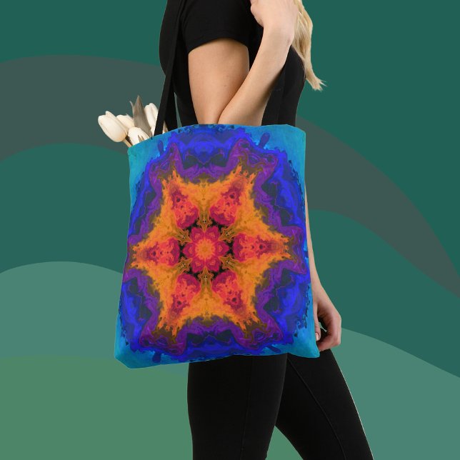 Bolsa Tote Psicodélico Mandala Flor Laranja Vermelho e Azul (Criador carregado)
