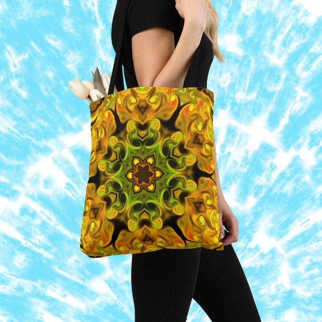 Bolsa Tote Psicodélico Mandala Flor Verde e Amarelo (Criador carregado)