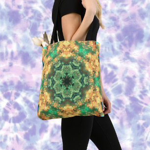 Bolsa Tote Psicodélico Mandala Flor Verde e Amarelo