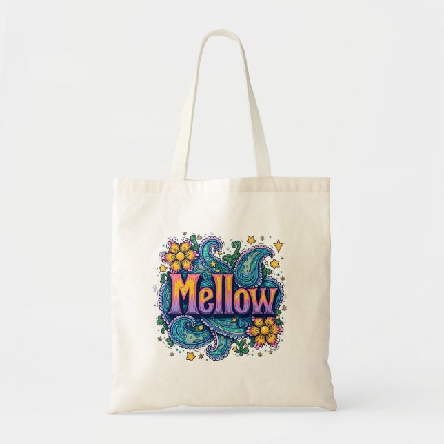 Bolsa Tote Psychedelic Groovy "Mellow" Retro Hippie Art (Frente)
