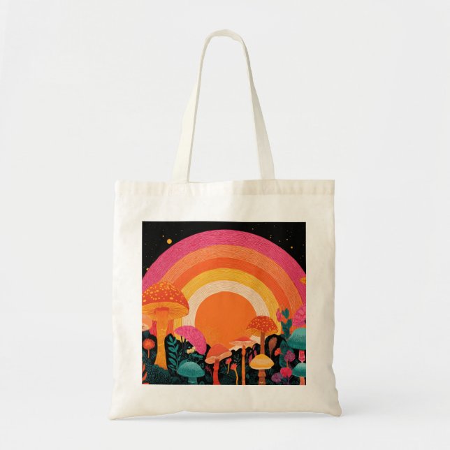 Bolsa Tote Psychedelic Mushroom Sunset – Retro Fantasy Nature (Frente)