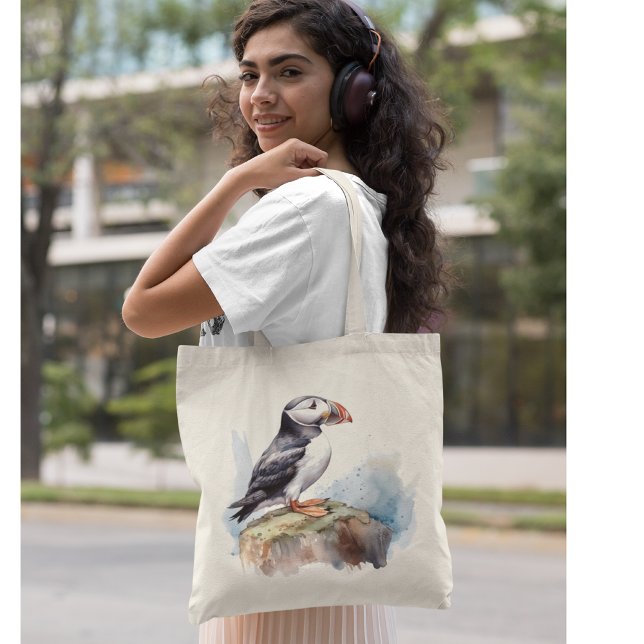 Bolsa Tote Puffin em Rock Watercolor (Criador carregado)