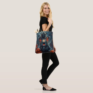 Bolsa Tote Pug Andando de Moto Halloween Assustador