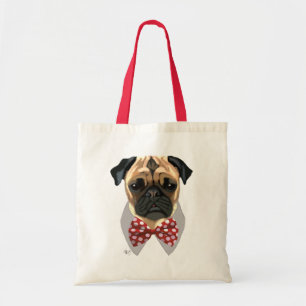 Bolsa Tote Pug com Arco vermelho picado