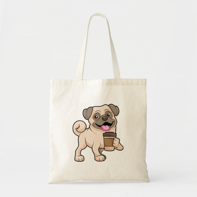 Bolsa Tote Pug com café para ir (Frente)