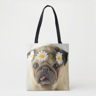 Bolsa Tote Pug com Daisy Crown