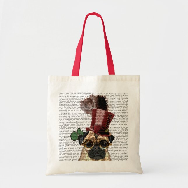 Bolsa Tote Pug com Estilo Steampunk Top Hat (Frente)