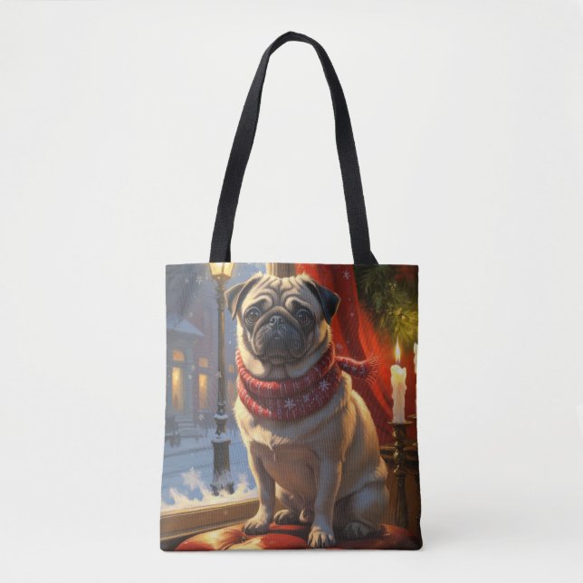 Bolsa Tote Pug com Férias das Luzes de Natal (Frente)