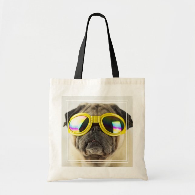 Bolsa Tote Pug com óculos (Frente)