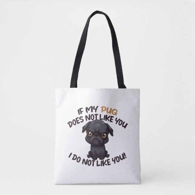Bolsa Tote Pug com raiva (preto) - Design exclusivo (Frente)