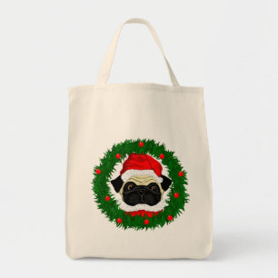 Bolsa Tote Pug do papai noel
