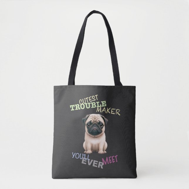 Bolsa Tote Pug Dog Cuttest Troubleshoot Maker Torto Adorável  (Frente)