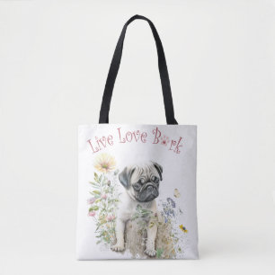 Bolsa Tote Pug Dog Mãe Floral