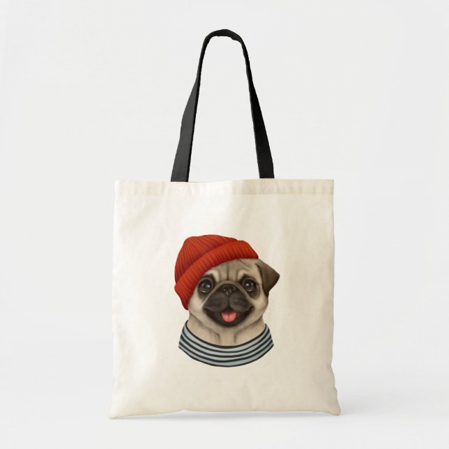 Bolsa Tote Pug in red hat (Frente)